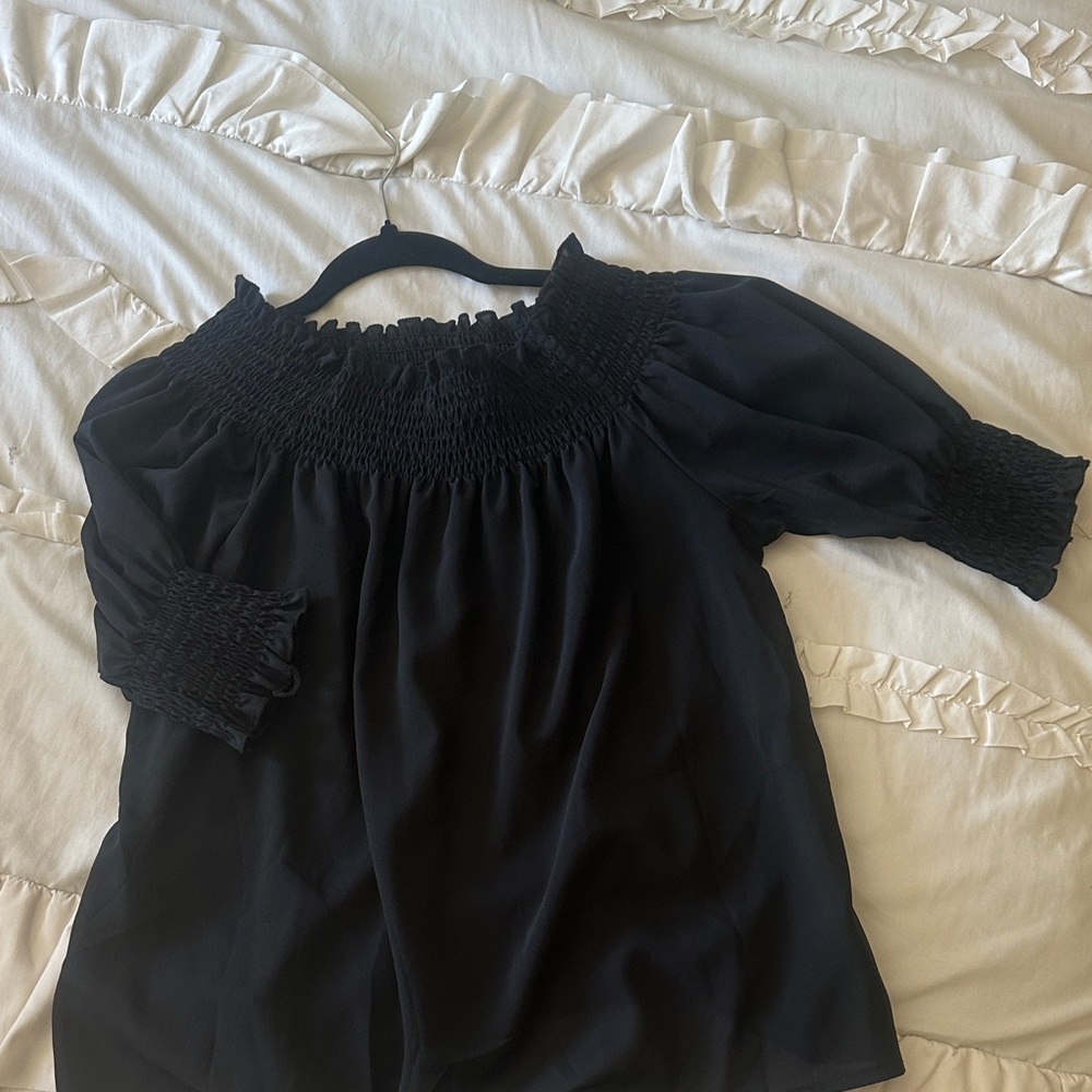 Chic Black Smocked Blouse